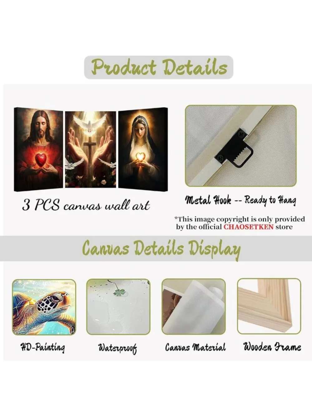 Sacred Heart Jesus & Mary Wall Art Set - 3 Canvas Prints for Christian Decor